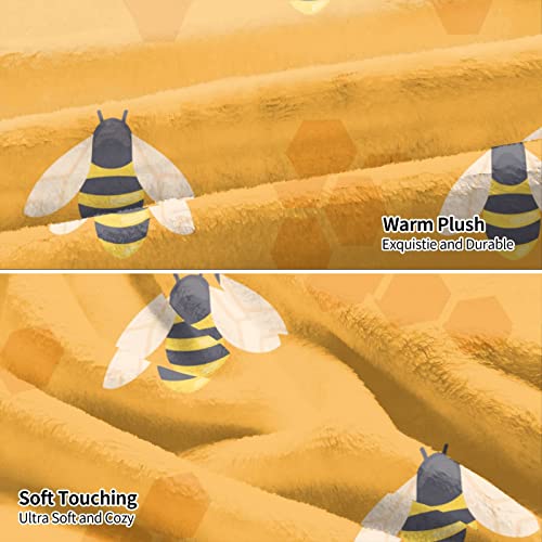 Manta de franela de forro polar de abejas con peines de miel, manta ligera de felpa para sofá, cama, coche, todas las estaciones, tamaño de 80 x 60 pulgadas para adultos