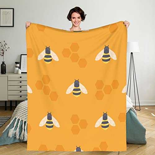 Manta de franela de forro polar de abejas con peines de miel, manta ligera de felpa para sofá, cama, coche, todas las estaciones, tamaño de 80 x 60 pulgadas para adultos