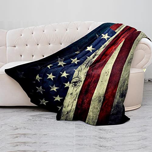 Manta de Lana Manta de Microfibra Ligera,Bandera Americana de los Estados Unidos Vintage ,Cama Suave y acogedora, Mantas de Dos tamaños