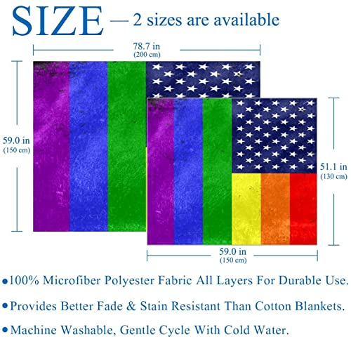 Manta de Lana Manta de Microfibra Ligera,Bandera Americana del Arco Iris Vintage ,Cama Suave y acogedora, Mantas de Dos tamaños