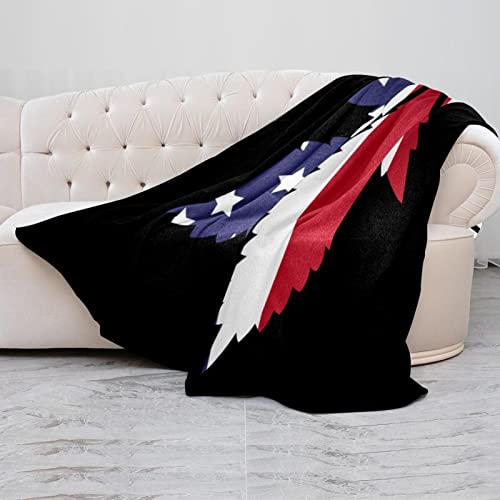 Manta de Lana Manta de Microfibra Ligera,Bandera Americana EAF en Negro ,Cama Suave y acogedora, Mantas de Dos tamaños
