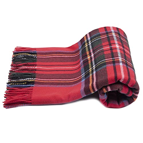 Manta escocesa 100 % pura lana medida 150 x 180 cm (rojo)