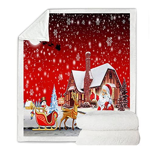 Manta roja de Santa Claus de Navidad Manta de copo de nieve de galaxia Ropa de cama,Impresión digital, Microfibra, Terciopelo de cristal en el lado A,Terciopelo de lana blanca en el lado B, 150×200cm