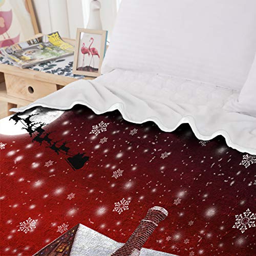 Manta roja de Santa Claus de Navidad Manta de copo de nieve de galaxia Ropa de cama,Impresión digital, Microfibra, Terciopelo de cristal en el lado A,Terciopelo de lana blanca en el lado B, 150×200cm