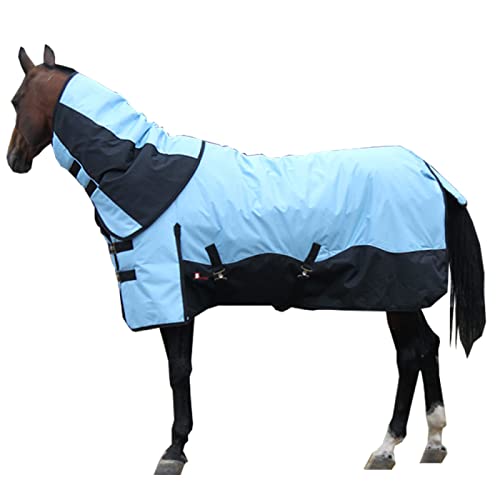 Mantas de Caballo para Invierno Impermeable, con Costuras Azules y Negras Jersey de Caballo Combinado, Mantener El Calor en Invierno, con Cuello Jersey de Caballo Desmontable,130cm/51in