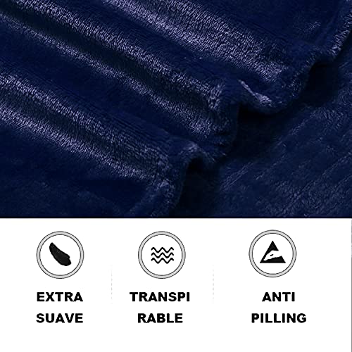 Mantas para Sofás de Franela 160x220cm Microfibre Extra Suave - Mantas para Cama de 135-150cm 100% Poliéster Suave y Cómodo - Azul Marino