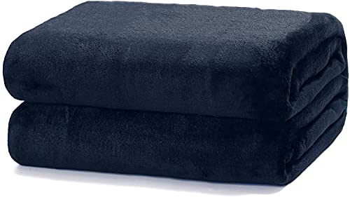 Mantas para Sofás de Franela 160x220cm Microfibre Extra Suave - Mantas para Cama de 135-150cm 100% Poliéster Suave y Cómodo - Azul Marino
