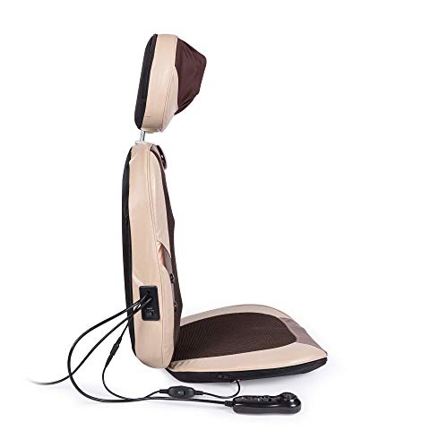 MANTRA® Respaldo de masaje Shiatsu y amasamiento - Beige (modelo 2021) - Asiento masajeador para coche, casa, trabajo - Reposacabezas ajustable y asiento extraible - Masaje de espalda, hombros, lumbar