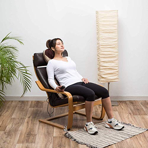 MANTRA® Respaldo de masaje Shiatsu y amasamiento - Beige (modelo 2021) - Asiento masajeador para coche, casa, trabajo - Reposacabezas ajustable y asiento extraible - Masaje de espalda, hombros, lumbar