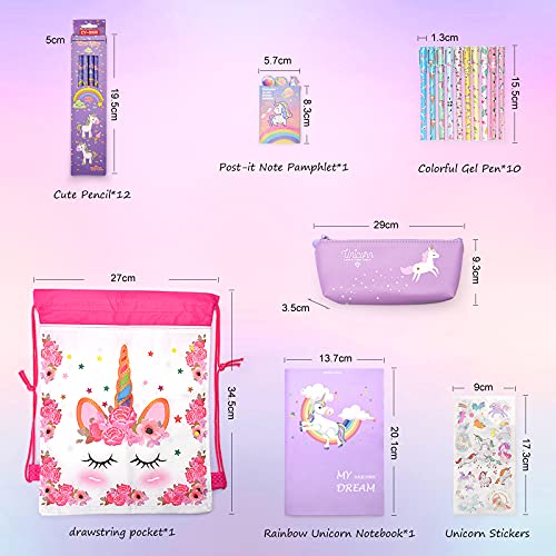 Maomaoyu Unicornio Papeleria Estuche Escolar Regalo para Niña 5 6 7 8 9 Años, Unicornio Cuaderno Bonitos Pegatina Kawaii Regalo de Cumpleaños,Morado