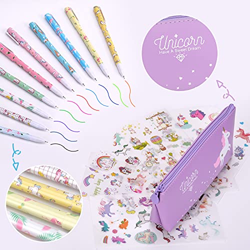 Maomaoyu Unicornio Papeleria Estuche Escolar Regalo para Niña 5 6 7 8 9 Años, Unicornio Cuaderno Bonitos Pegatina Kawaii Regalo de Cumpleaños,Morado