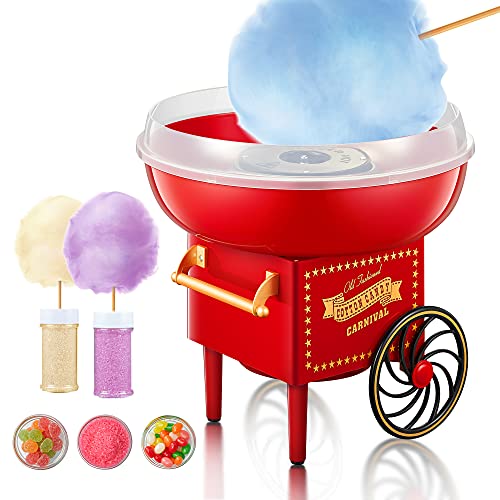 Maquina de Algodon de Azucar 500W Retro Cotton Candy Machine, Ideal Para Fiestas de Cumpleaños de Niños, Incluye Cuchara Medidora y 10 Palos.