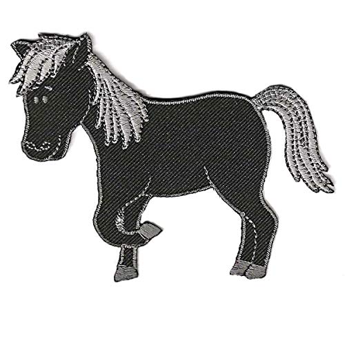 MarBello - Parche bordado de caballo negro en tejido de poliéster para planchar o coser
