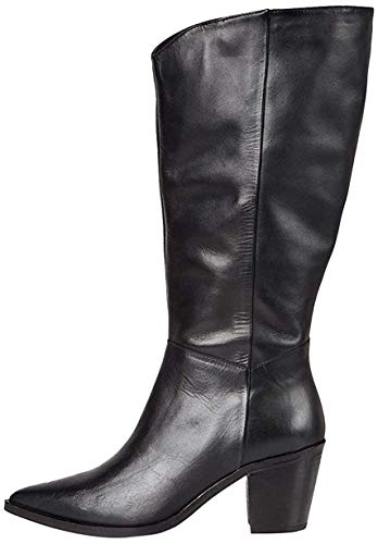 Marca Amazon - find. Knee High Pull On Leather Western Botas Altas, Negro Black, 40 EU