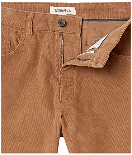 Marca Amazon - Goodthreads: pantalones pitillo de pana elásticos con 5 bolsillos para hombre, Beige (Khaki Kha), 42W x 30L