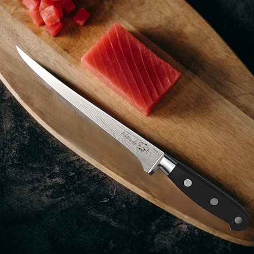 Marindo Juego de cuchillos profesionales para filetear con funda | 18,5 cm de longitud de hoja | para pescado y carne | cuchillo de fileteo de acero inoxidable con mango estable