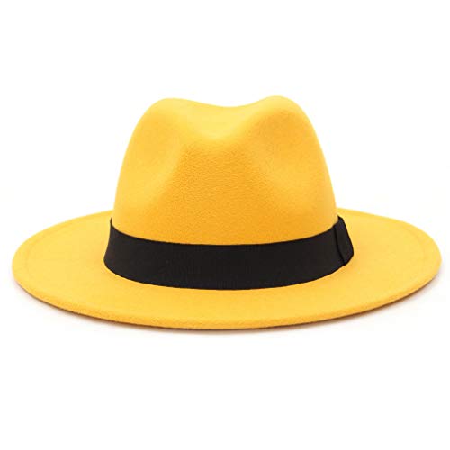 Marryme - Sombrero para hombre, de fieltro, para mujer, diseño panamá amarillo Large