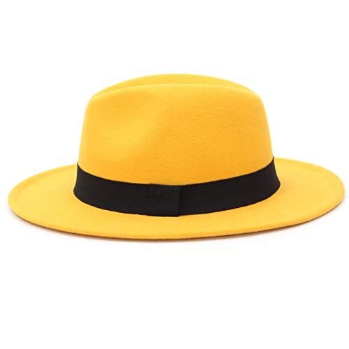 Marryme - Sombrero para hombre, de fieltro, para mujer, diseño panamá amarillo Large
