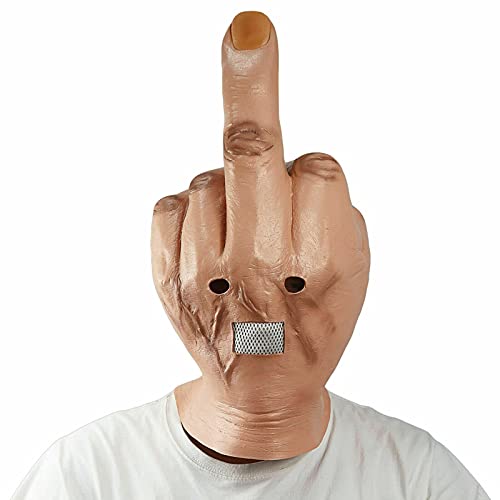 Máscara de dedo medio de Halloween, cubierta de cabeza de dedos espeluznantes, casco de látex para fiesta de dedo medio (1 unidad)
