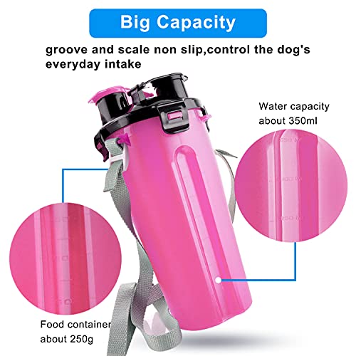 MATT SAGA Botella de Agua para Perros Portatil Envase de Comida para Perros con 2 Plegable Tazones para Perros Gatos Mascotas Adecuado para al Aire Libre Caminar Viajar (Rosa)