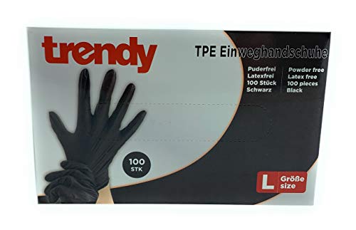 MC-Trend - 100 guantes desechables de TPE, color negro, sin polvo, sin látex, en caja dispensadora, large