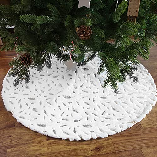 McNory 90cm Falda del árbol de Navidad,Piel sintética Faldas de árbol Blanco de Navidad Falda para Navidad Fiesta de año Nuevo Vacaciones en casa decoración(Pluma)