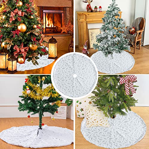 McNory 90cm Falda del árbol de Navidad,Piel sintética Faldas de árbol Blanco de Navidad Falda para Navidad Fiesta de año Nuevo Vacaciones en casa decoración(Pluma)