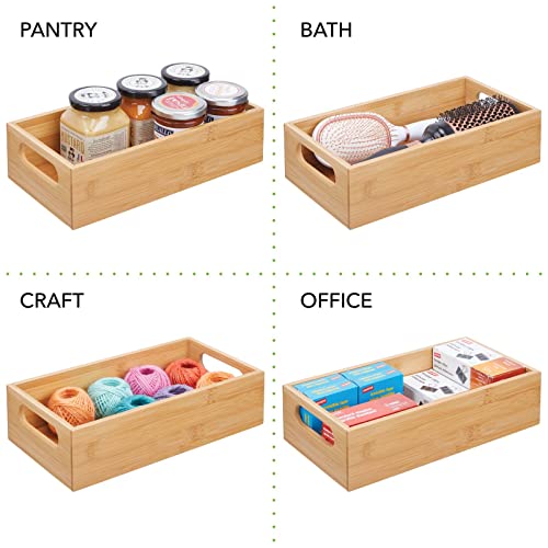 mDesign Caja de bambú con asas – Práctica cesta guardatodo abierta para útiles de oficina – Cajón organizador de escritorio de madera para bolígrafos y otros elementos – color natural