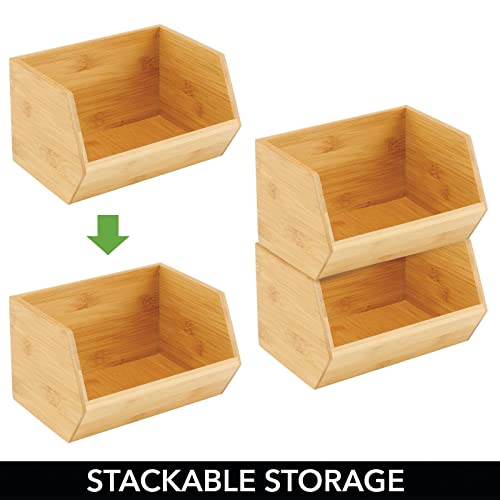 mDesign Gaveta apilable de madera – Caja organizadora multiusos para armarios de cocina, estanterías y superficies – Organizador de cocina abierto de bambú sostenible – Juego de 2 – color natural