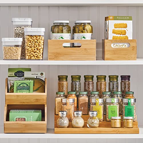 mDesign Gaveta apilable de madera – Caja organizadora multiusos para armarios de cocina, estanterías y superficies – Organizador de cocina abierto de bambú sostenible – Juego de 2 – color natural