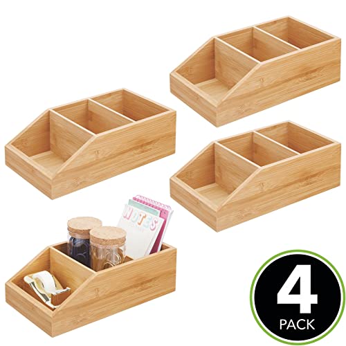 mDesign Juego de 4 cajas organizadoras grandes de madera de bambú – Organizador de cocina y despensa con 3 compartimentos y diseño abierto – Caja de madera ecológica para alimentos – color natural