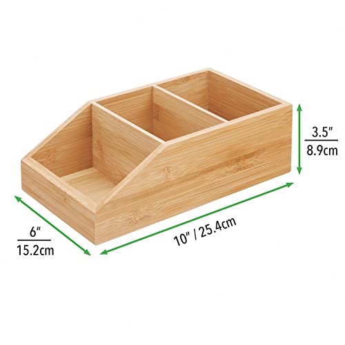 mDesign Juego de 4 cajas organizadoras grandes de madera de bambú – Organizador de cocina y despensa con 3 compartimentos y diseño abierto – Caja de madera ecológica para alimentos – color natural