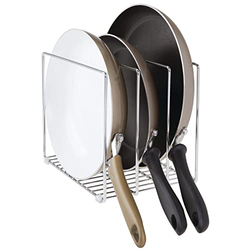 mDesign Soporte para bandejas de horno en metal – Compacto organizador de tapaderas para los armarios – Platero de cocina para guardar utensilios ahorrando espacio – plateado