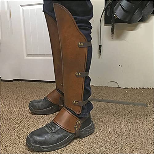 Medieval Vikingo Larp Medio Chaps Cubre Botas Protector Cuero Botas De Cuero Armadura Guerrero Traje De Caballero Bota Decorar Hombres Espinilleras,Marrón