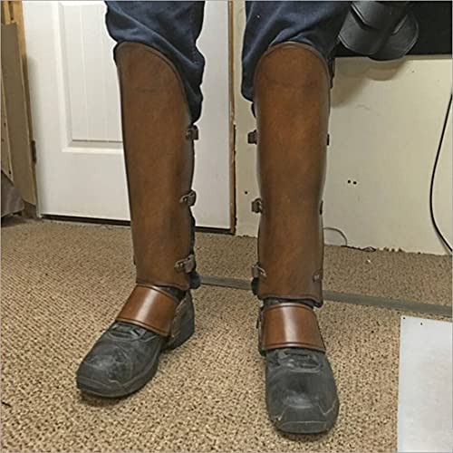 Medieval Vikingo Larp Medio Chaps Cubre Botas Protector Cuero Botas De Cuero Armadura Guerrero Traje De Caballero Bota Decorar Hombres Espinilleras,Marrón