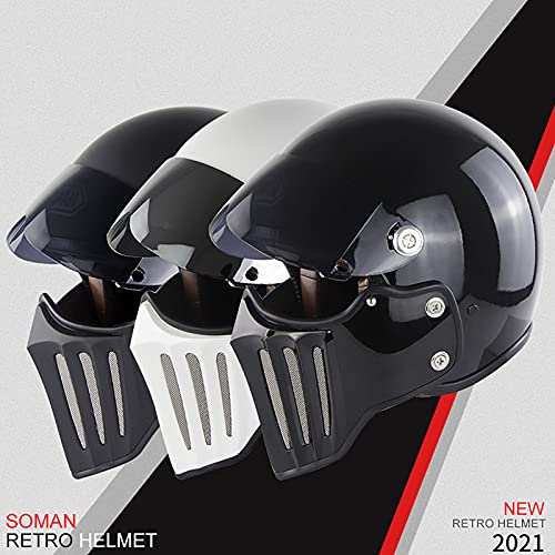 Medio Casco de Moto Retro Casco Jet con Visera Solar Casco Abierto Custom Scooter para Mujer Hombre Adultos Casco Abierto de Motocicleta,ECE Homologado A,L=59~60cm