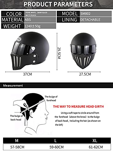 Medio Casco de Moto Retro Casco Jet con Visera Solar Casco Abierto Custom Scooter para Mujer Hombre Adultos Casco Abierto de Motocicleta,ECE Homologado A,L=59~60cm