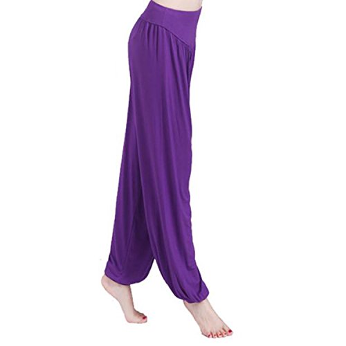 MEISHINE® Mujer Pantalones de Yoga Pantalones Deportivos Algodón Modal Harem Pantalón Polainas para Danza, Yoga, Ganduleado, Fitness - Muy Suave (S, Púrpura)