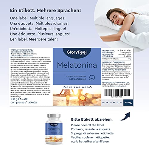 Melatonina 400 Tabletas (Suministro + 1 Año), Melatonina Pura, Complemento de Melatonina para dormir bien, el insomnio y reposar mejor, Melatonina Fuerte para dormir, Clínicamente Probado