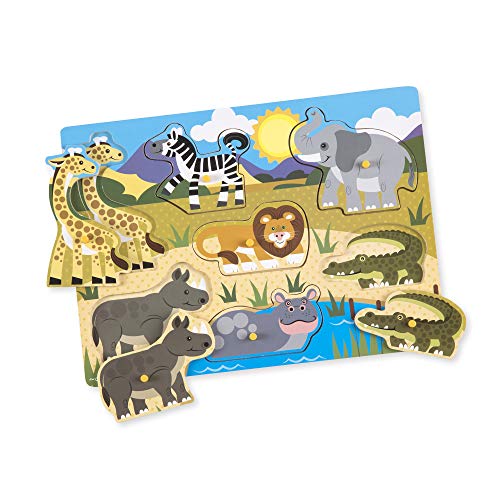 Melissa & Doug- Safari Peg Juego Puzzle con 7 Piezas, Multicolor (19054)