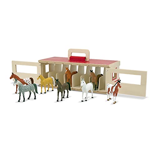 Melissa & Doug Take-Along Show-Horse Stable Play Set With Wooden Stable Box and 8 Toy Horses