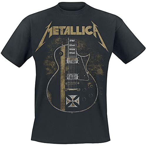 Metallica Hetfield Iron Cross Guitar Hombre Camiseta Negro M, 100% algodón, Regular