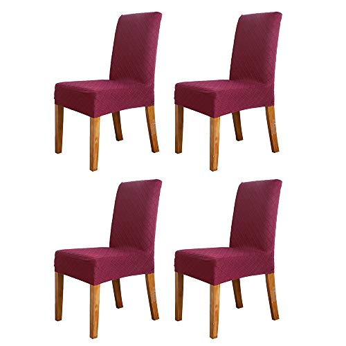 mewmewcat - Funda elástica para silla de comedor, diseño texturizado en forma de rombos, extraíble, lavable, ideal para hoteles, 4 piezas