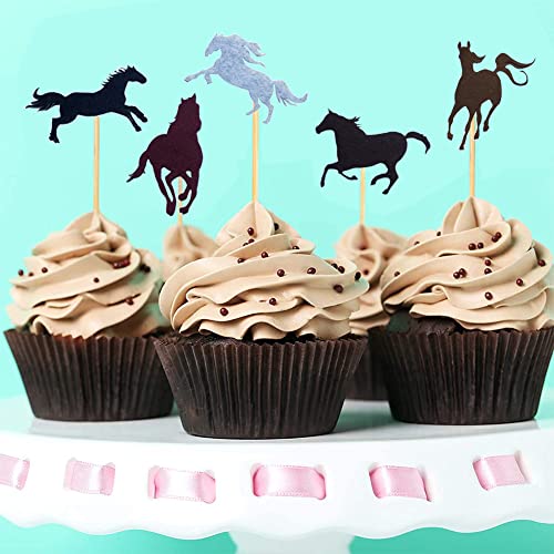 MEZHEN Caballo Decoración para Tartas Cumpleaños Decoración de Pastel Animales Toppers para Tartas Happy Birthday Adorno para Tarta Fiesta de Cumpleaños Cupcake Topper 25 Piezas