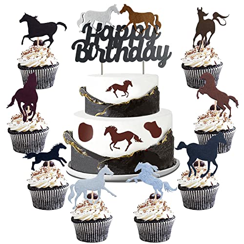 MEZHEN Caballo Decoración para Tartas Cumpleaños Decoración de Pastel Animales Toppers para Tartas Happy Birthday Adorno para Tarta Fiesta de Cumpleaños Cupcake Topper 25 Piezas