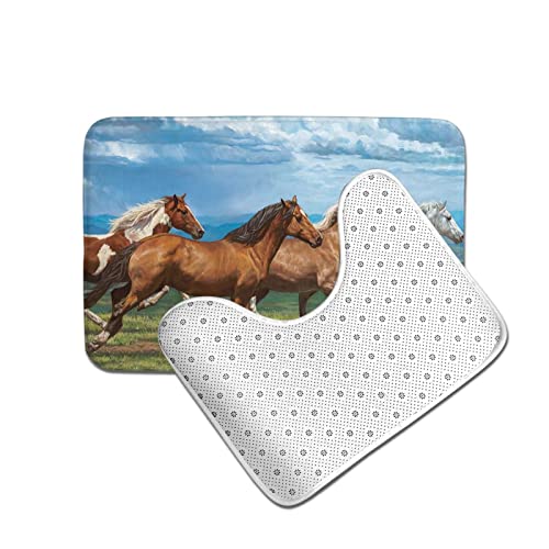MGCEDLTD Juego de 2 alfombras de baño con diseño de caballo galopante, antideslizante, absorbente y alfombra de baño en forma de U para baño