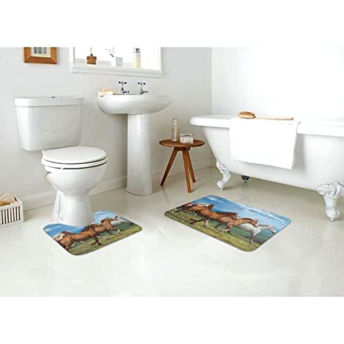 MGCEDLTD Juego de 2 alfombras de baño con diseño de caballo galopante, antideslizante, absorbente y alfombra de baño en forma de U para baño