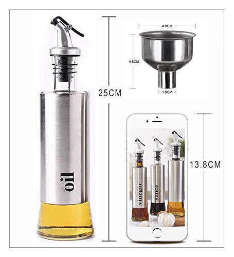 MHtech Botella de Aceite - Dispensador de Acero Inoxidable para Aceite y vinagre, a Prueba de Polvo y a Prueba de Fugas，utensilio de Cocina (300 ml + 2 Piezas)