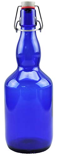 mikken 2 botellas de cristal azul de 0,75 litros con cierre de clip de porcelana, incluye etiquetas de mensaje