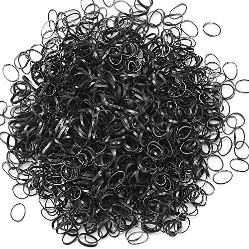 Mini banda de goma (1000 piezas), banda elástica suave para el cabello,gomas pelo bebe, banda para el cabello y linda bolsa de almacenamiento, adecuada para trenzas de niños (negro)
